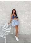 Kot Jeans Kesimetrik Kesim Cepli Şortlu Etek - Mavi