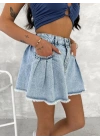 Kot Jeans Kesimetrik Kesim Cepli Şortlu Etek - Mavi
