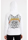 Metallica İki İplik Kapüşonlu Ön ve Arka Baskılı hoodie - Beyaz
