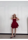 Mini Askılı Elbise - Bordo