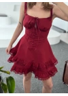 Mini Askılı Elbise - Bordo