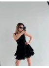 Mini Askılı Elbise - Siyah