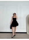 Mini Askılı Elbise - Siyah