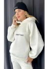 Nakış İşlemeli Üç İplik Sweat Takım- Beyaz