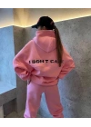 Nakış İşlemeli Üç İplik Sweat Takım- Pembe
