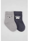 NessiWorld Bear Penye Soket Çorap 2Li BS10116 Gri