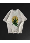 Ön ve Arka Baskılı Oversize Bisiklet Yaka T-shirt- Beyaz