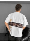 Ön ve Arka Baskılı Oversize Bisiklet Yaka T-shirt - Beyaz