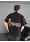 Ön ve Arka Baskılı Oversize Bisiklet Yaka T-shirt - Siyah