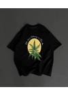 Ön ve Arka Baskılı Oversize Bisiklet Yaka T-shirt- Siyah