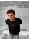 Ön ve Arka Baskılı Oversize Bisiklet Yaka T-shirt- Siyah