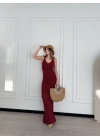 Örgülü Uzun Triko Elbise - Bordo