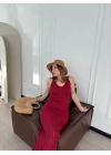 Örgülü Uzun Triko Elbise - Bordo
