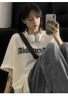 Örümcek Ağı Desenli Baskılı Oversize Bisiklet Yaka T-shirt  - Beyaz