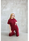 Osy Modal Yumuşak dokulu Kumaş Bisiklet Yaka Kısa Kollu Takım - Bordo