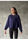 Osy Modal Yumuşak dokulu Kumaş Bisiklet Yaka Oversize Sweatshirt - Lacivert
