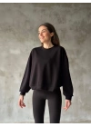 Osy Modal Yumuşak dokulu Kumaş Bisiklet Yaka Oversize Sweatshirt - Siyah