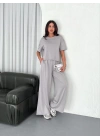 Osy Modal Yumuşak Dokulu Kumaş Bisiklet Yaka T-shirt Bol paça Pantalon ikili Takım - Boyalı Gri