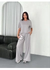 Osy Modal Yumuşak Dokulu Kumaş Bisiklet Yaka T-shirt Bol paça Pantalon ikili Takım - Boyalı Gri