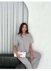 Osy Modal Yumuşak Dokulu Kumaş Bisiklet Yaka T-shirt Bol paça Pantalon ikili Takım - Boyalı Gri