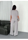 Osy Modal Yumuşak Dokulu Kumaş Bisiklet Yaka T-shirt Bol paça Pantalon ikili Takım - Boyalı Gri