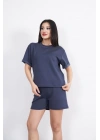 Osy Modal yumuşak dokulu Kumaş Kadın Bisiklet Yaka T-shirt Kısa Şort İkili Takım - Antrasit