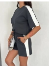 Osy Modal yumuşak dokulu Kumaş Kadın Parçalı Bisiklet Yaka T-shirt Kısa Şort İkili Takım - Antrasit