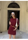 Osy Modal yumuşak dokulu Kumaş Kadın Parçalı Bisiklet Yaka T-shirt Mini Şortlu Etek İkili Takım -Bordo