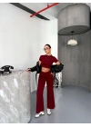 Osy Modal Yumuşak Dokulu Kumaş Kısa Kollu Crop Alt ispanyol Paça Pantalon ikili Takım - Bordo