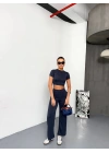 Osy Modal Yumuşak Dokulu Kumaş Kısa Kollu Crop Alt ispanyol Paça Pantalon ikili Takım - Füme