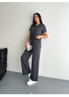 Osy Modal Yumuşak Dokulu Kumaş Kısa Kollu Yakalı T-shirt Pantalon ikili Takım- Antrasit