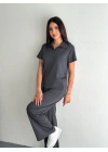 Osy Modal Yumuşak Dokulu Kumaş Kısa Kollu Yakalı T-shirt Pantalon ikili Takım- Antrasit