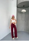Osy Modal Yumuşak Dokulu Kumaş Nakış işlemeli Rahat Bol Paça Eşofman Pantalon - Bordo