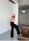 Osy Modal Yumuşak Dokulu Kumaş Nakış işlemeli Rahat Bol Paça Eşofman Pantalon - Siyah