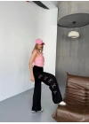 Osy Modal Yumuşak Dokulu Kumaş Nakış işlemeli Rahat Bol Paça Eşofman Pantalon - Siyah