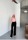 Osy Modal Yumuşak Dokulu Kumaş Nakış işlemeli Rahat Bol Paça Eşofman Pantalon - Siyah