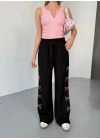 Osy Modal Yumuşak Dokulu Kumaş Nakış işlemeli Rahat Bol Paça Eşofman Pantalon - Siyah