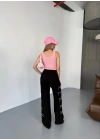 Osy Modal Yumuşak Dokulu Kumaş Nakış işlemeli Rahat Bol Paça Eşofman Pantalon - Siyah