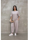 Osy Modal Yumuşak Dokulu Kumaş Oversize Bisiklet Yaka T-shirt Jogger Eşofman Altı Eşofman Takımı - Gri