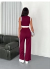 Osy Modal Yumuşak Dokulu Kumaş Tam Fermuarlı Crop Pantalon İkili Takım - Bordo