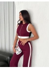 Osy Modal Yumuşak Dokulu Kumaş Tam Fermuarlı Crop Pantalon İkili Takım - Bordo
