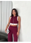 Osy Modal Yumuşak Dokulu Kumaş Tam Fermuarlı Crop Pantalon İkili Takım - Bordo