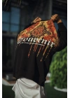 Oversize Bisiklet Yaka Baskılı SweatShirt - Siyah