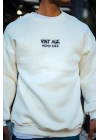 Oversize Bisiklet Yaka Üç İplik Baskılı SweatShirt - Beyaz