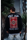 Oversize Bisiklet Yaka Üç İplik Baskılı SweatShirt - Siyah