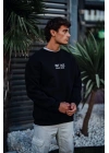Oversize Bisiklet Yaka Üç İplik Baskılı SweatShirt - Siyah