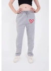 Oversize Boru Paça Baskılı Eşofman Pantolon - Gri
