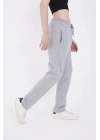 Oversize Boru Paça Baskılı Eşofman Pantolon - Gri