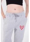 Oversize Boru Paça Baskılı Eşofman Pantolon - Gri