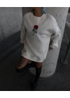 Oversize Üç İplik Bisiklet Yaka Baskılı SweatShirt - Beyaz